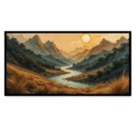 Golden Sunrise Over Mountains – Nature Landscape Canvas Painting for Decor - Image 2