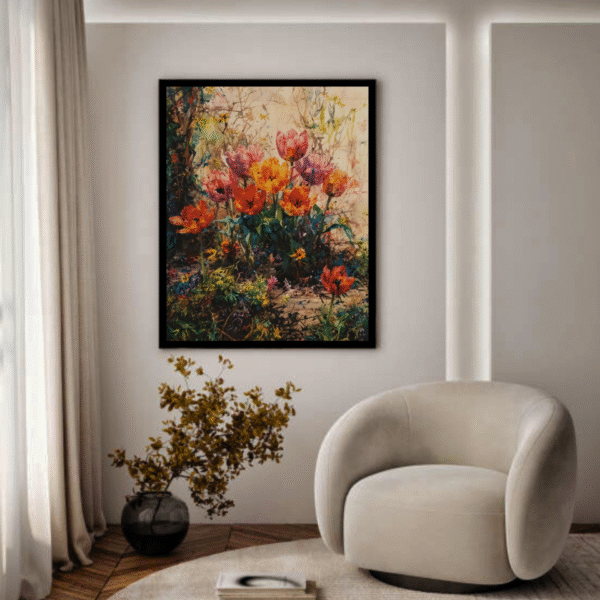 Garden Sonata – Blooming Tulip Symphony Museum-Quality Cotton Canvas Art for Living Room Décor